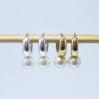 Klapp-Creolen mit Perlen Gold Silber 925 Perlenohrringe Brautschmuck - Bild 1 von 4