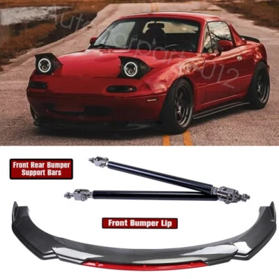 Carbon Fiber+Red Front Bumper Lip Splitter+Strut Rods For Mazda MX-5 Miata RX-7 Foto 1 de 4