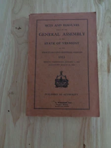 Acts and Resolves General Assembly Vermont 32nd Biennial Session 1933 SC - Picture 1 of 1