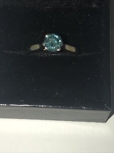 14k White Gold 1.14CT Amazon Blue diamond ring Earth Mined Diamond Solitaire