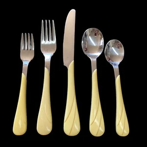Fiesta Flatware 5 Pc Place Setting Yellow Swirl Stainless 1980s - Picture 1 of 6