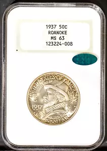 CAC 1937 Roanoke Half-dollar MS 63 NGC # 123224-008 + Bonus - Picture 1 of 2
