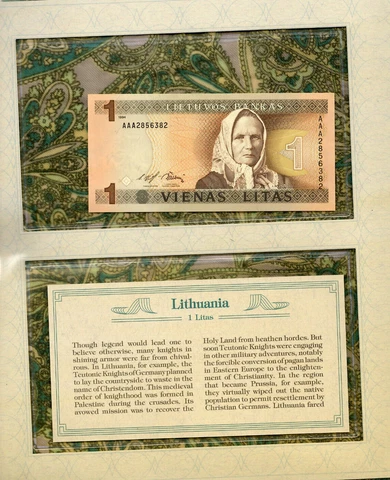 *Most Treasured Banknotes Lithuania 1 Litas 1994 P-53 UNC AAA2856382 Cover