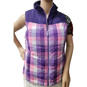 The North Face Plaid Quilted Puff Vest in Purple / Pink - Picture 1 of 5