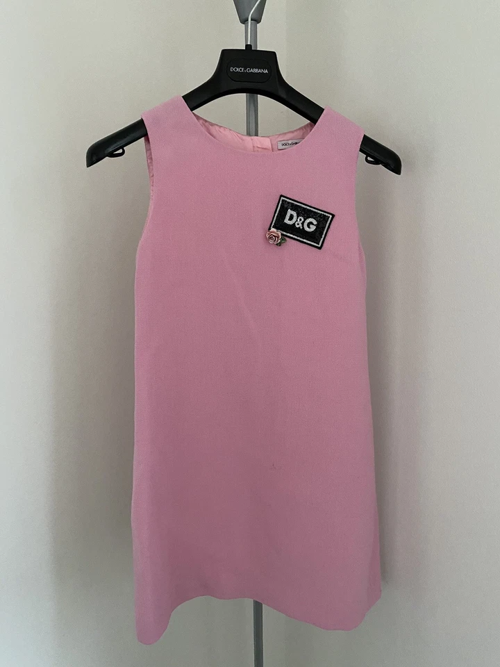 Dolce Gabbana Girls Pink Tweed Dress w Sequin Logo sz 9/10 - Image 1 of 4