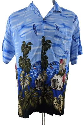 男式 Clearwater 短袖纽扣图形衬衫夏威夷冲浪板大号 — 第 1/4 张图片