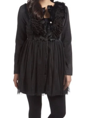 Abrigo Ryu Mujer Talla Pequeña Negro Volantes Tul Chaqueta Con Piel De Conejo Cachicho Foto 1 de 4
