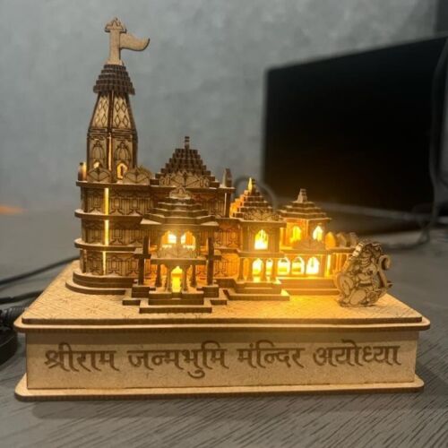 RAM Mandir Ayodhya Illuminé Modèle – 3D Bois MDF Artisanat Avec Power Adaptateur