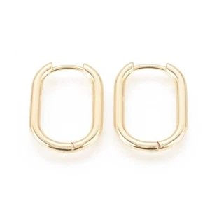 5Pairs Brass Oval Huggie Hoop Earrings Real 18K Gold Plated Findings 22x17x2.5mm - Picture 1 of 2