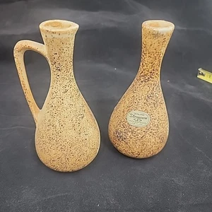 Vtg Genuine Stoneware Speckled Bud Vase Pitcher 6" Brown Matte Finish Japan X 2 - Picture 1 of 6