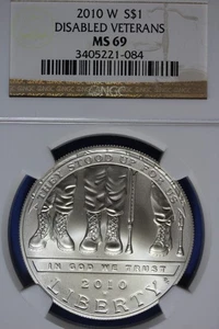 2010 W NGC PF69ULTRA CAMEO DISABLED VETERERAN COMMEMORATIVE SILVER DOLLAR#B51106 - Picture 1 of 2