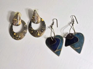 Orecchini pendenti goccia boho vintage anni 90 ottone cuori traforati Y2k lotto 2 paia - Foto 1 di 3