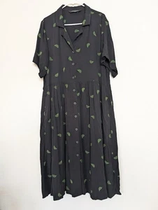 Vestido Camisa Disturbia Osmunda Fern Bordado Midi Negro Verde Talla 16 Grunge - Imagen 1 de 8