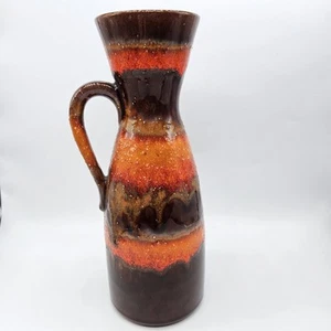 Jarra de cerámica vintage esmalte de lava por goteo Austria loza naranja marrón - Imagen 1 de 10