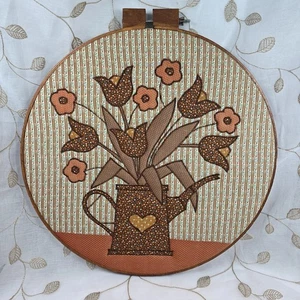 Vintage Embroidery Quilted Art Quilted Wall Décor Flowers in a Hoop Frame... - Picture 1 of 6