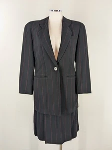 Traje Falda Worth Negro Rojo Rayas Talla 4 Pequeño Excelente - Imagen 1 de 5