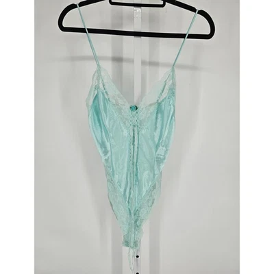 Vtg Shirley of Hollywood Womens Sz M Nylon Bodysuit Nightie Light Blue Lace - Image 1 of 4