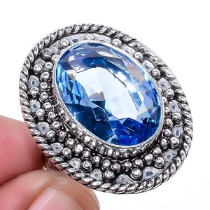 Blue Topaz Gemstone Silver Plated Jewelry Ring s.6 S1968 - Picture 1 of 5