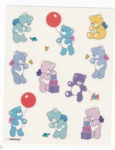 Vintage 1980's Amscan Bears Sticker Sheet Pastel Colors w/Blocks Balloons Etc - Picture 1 of 2