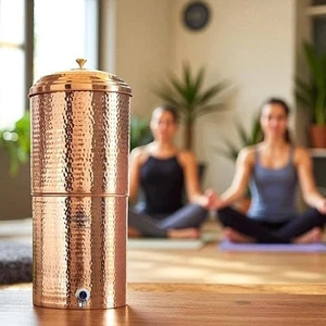 Copper Hammered Design Filter Water Dispenser Pot with Double Filter Candle - Picture 1 of 6