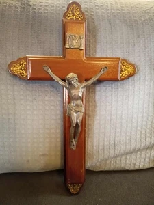 VINTAGE LETZTE RITEN Katholische Kruzifix Holzkiste, Weihwasser, Kerzen, Stash Box - Bild 1 von 24