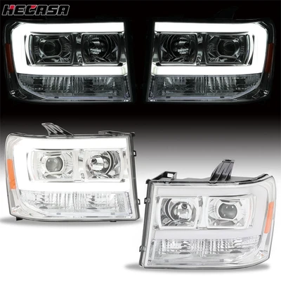 For 07-2013 14 GMC Sierra 1500 2500HD 3500HD LED DRL Projector Headlights Pair - Image 1 of 4