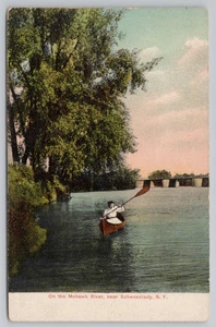 Am Mohawk River in der Nähe von Schenectady New York NY Postkarte Mädchen im Kanu - Bild 1 von 2
