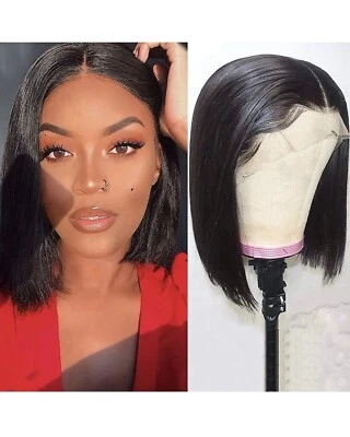 Парики Short Bob из натуральных человеческих волос T-образная часть 13x1 парики Lace Front прямые бразильские 8 дюймов - Изображение 1 из 4