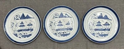 Antique  Chinese Export Canton Porcelain (3) Blue/White Dinner/Cabinet Plates - Image 1 of 4