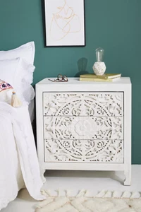 HandCarved Lombok Nightstand Inspired Carving Cutouts Storage Space Bedroom - Picture 1 of 5