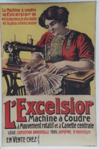 "MACHINE à COUDRE L'EXCELSIOR" Affiche originale entoilée Litho 1905  61x90cm - Picture 1 of 1