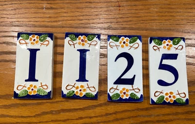 Vtg Art Tile Natural Garden Floral Ceramic Address Numbers 1 1 2 5 House Plaque  - Image 1 of 4