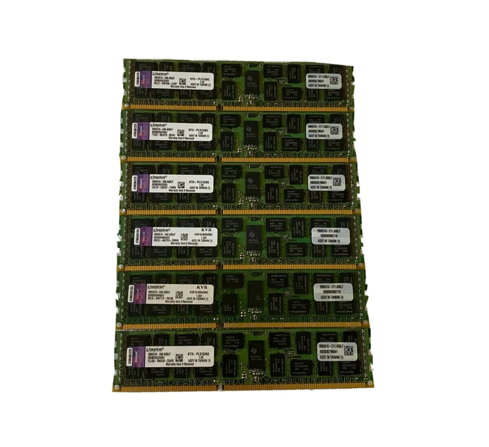 Lot of 6 Kingston 8GB DDR3 PC3-10600R 1333MHz ECC Server Memory RAM KTH-PL313/8G - Image 1 of 1