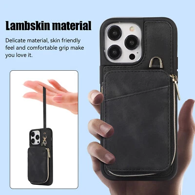 Retro Zipper Wallet Card Holder Leather Phone Case Cover for iPhone 16 Samsung - Image 1 of 4