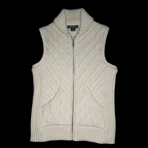 Eddie Bauer Womens Sweater Vest Cable Knit Wool Size M Full Zip Insulated Lined - Picture 1 of 6