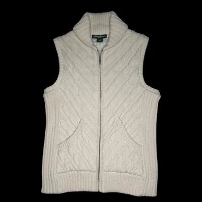 Eddie Bauer Womens Sweater Vest Cable Knit Wool Size M Full Zip Lined Insulated - Image 1 of 4