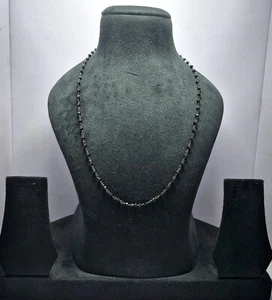 Black Spinel Gemstone 3 mm Beads Black Plated Chain 28" Mala Necklaces Chain - Picture 1 of 13