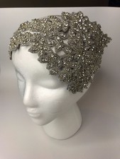 Big Wedding Rhinestone Beads Crystal Silver Crown Headband Handmade Headpiece 