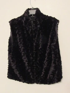 Chaleco de piel sintética grande negro con cremallera completa forrado diseño de remolino suave cálido cejón para mujer - Imagen 1 de 7