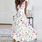 Womens V Neck Boho Floral Maxi Dress Ladies Summer Holiday Beach Long Sundress