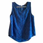 Papermoon Blue Floral Embroidered Lace Sheer Sleeveless Round Neck Top LP