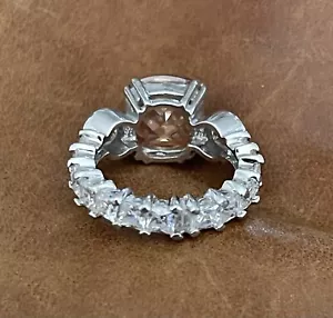 RP 925 Sterling Faceted Citrine & Cubic Zirconia Eternity Ring Setting Size 6 - Picture 1 of 17