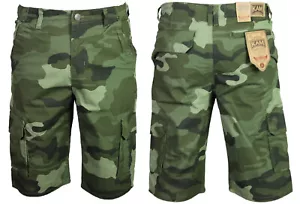 New Mens KAM Cargo Camo Shorts Dark Green Camouflage Regular Big Plus Size Waist - Picture 1 of 8