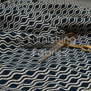 New Soft Quality Chenille Woven Modern Eclipse Pattern Navy Upholstery Fabric - Picture 1 of 5