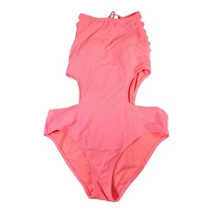 Jessica Simpson Swimwear Cutout Swimsuit L Punch Pink Textured Diamond Pattern - Picture 1 of 5