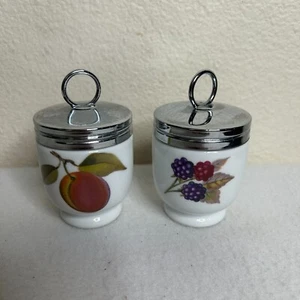 ROYAL WORCESTER Egg Coddlers Evesham Pattern Berry Peach Set Of 2 Porcelain 3211 - Picture 1 of 9