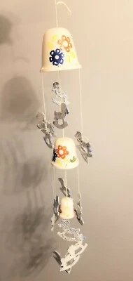 Vintage Nursery Mobile Chimes Pottery Clay Decor Rocking Horses Unique  A16 Foto 1 de 4