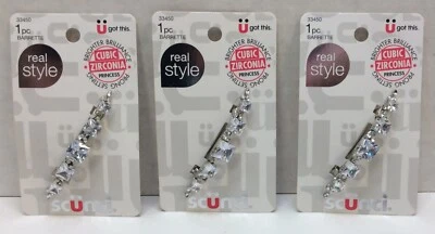 Scunci Cubic Zirconia Princess Hair Barrettes, Lot of 3, Free Shipping - Image 1 of 3
