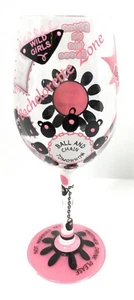 Lolita Wine Glass LAST NIGHT OUT Hand Painted Wedding Bachelorette Recipe 15 oz  - Picture 1 of 6