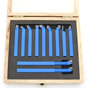 SET UTENSILI 11 PZ BRASATI PER TORNIO 16X16MM DA TAGLIO BLU IN SCATOLA LEGNO - Foto 1 di 7